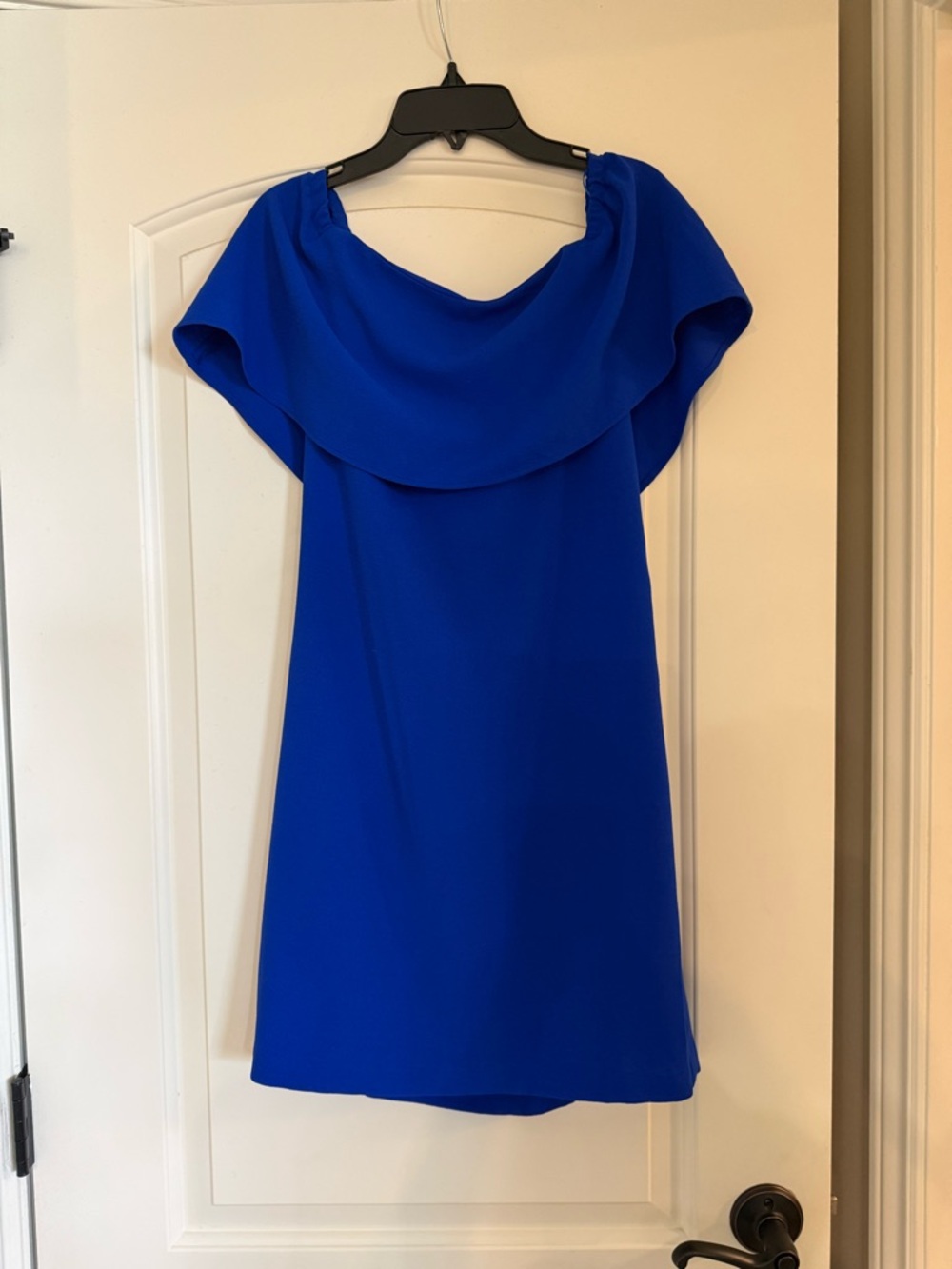 One-Shoulder Royal Blue Off-Shoulder Shift Dress - Picture 4 of 5